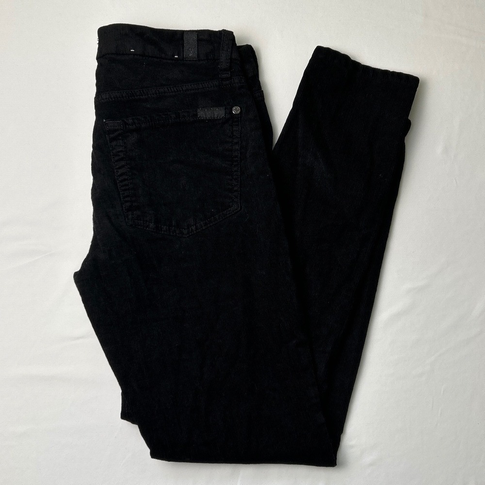 7 For All Mankind Womens Low Rise Skinny Corduroy Jeans Black Size 27/4 Y2K